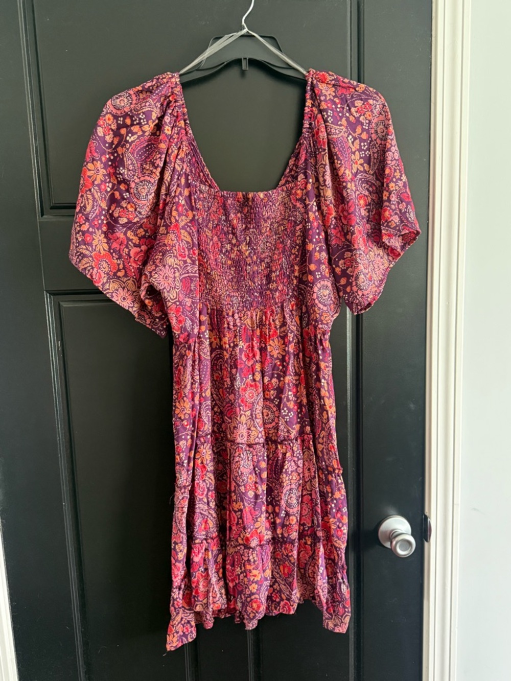 Angie Paisley-Print Flutter Sleeve Midi Dress in Burgundy and Pink - Picture 4 of 5